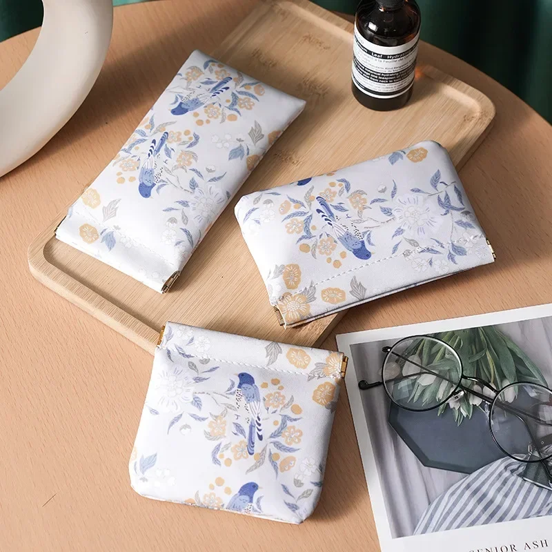 3 Size Floral Data Cable Storage Bag Automatically Closes Bags Waterproof PU Sunglasses Storage Bag USB Cable Carry-on Holder