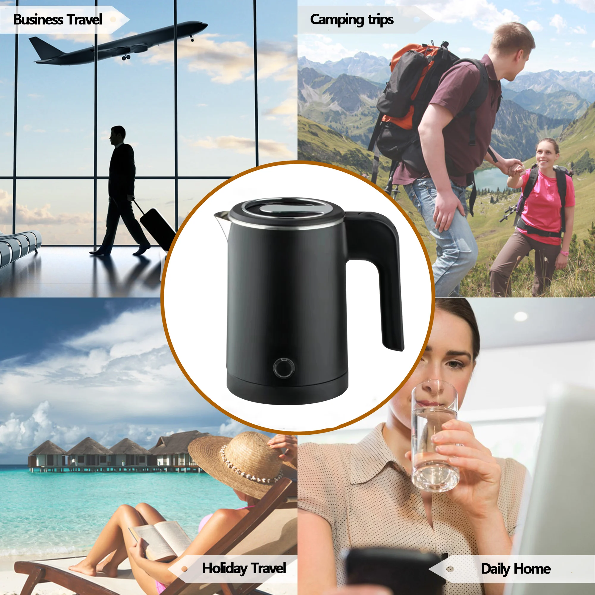 Travel Electric Kettle Tea Coffee 0.8L Stainless Steel Portable Water Boiler Pot For Hotel Family Trip Kitchen Smart Kettle Pot 5