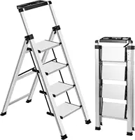 4-Step Folding Ladder with Retractable Handgrip, Anti-Slip Wide Pedals, Aluminum Safety Stool for Household Use, 330lbs Capacity
