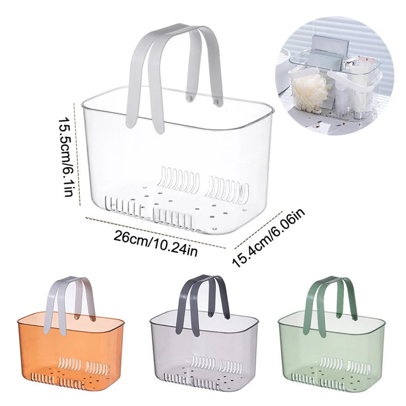 Bathroom Bottom Hollow Storage Basket With Transparent Handles Easy To Drain Swim Basket Durable Portable Organizer