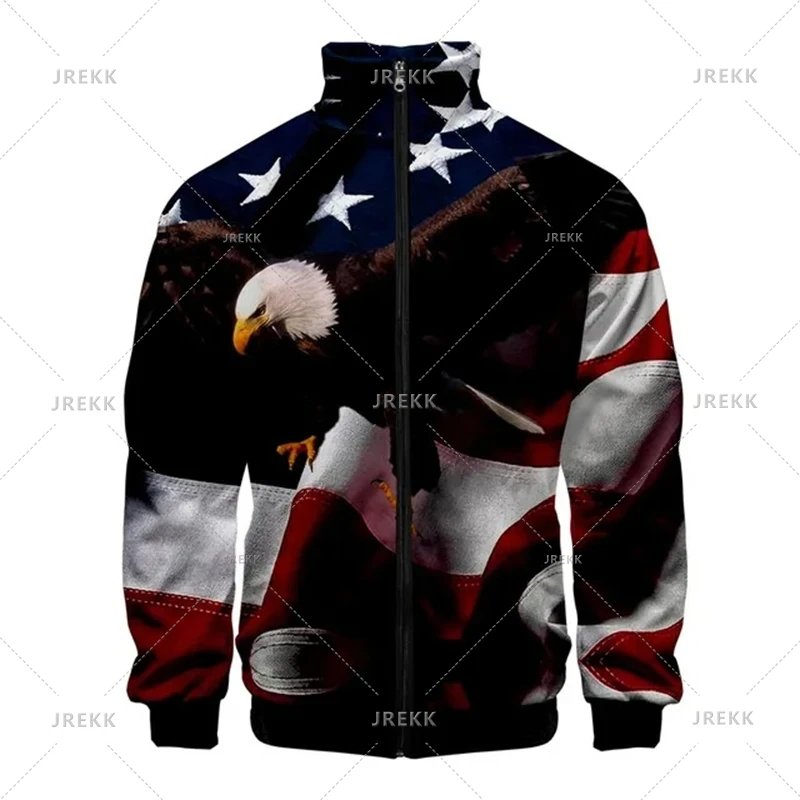 thumbnail image 1 of Chaqueta con solapa y cremallera con bandera de EE. UU. y estrellas y rayas estadounidenses 2024, abrigo informal diario de manga larga, ropa de calle, tops para hombre 4XL, 1 of 5
