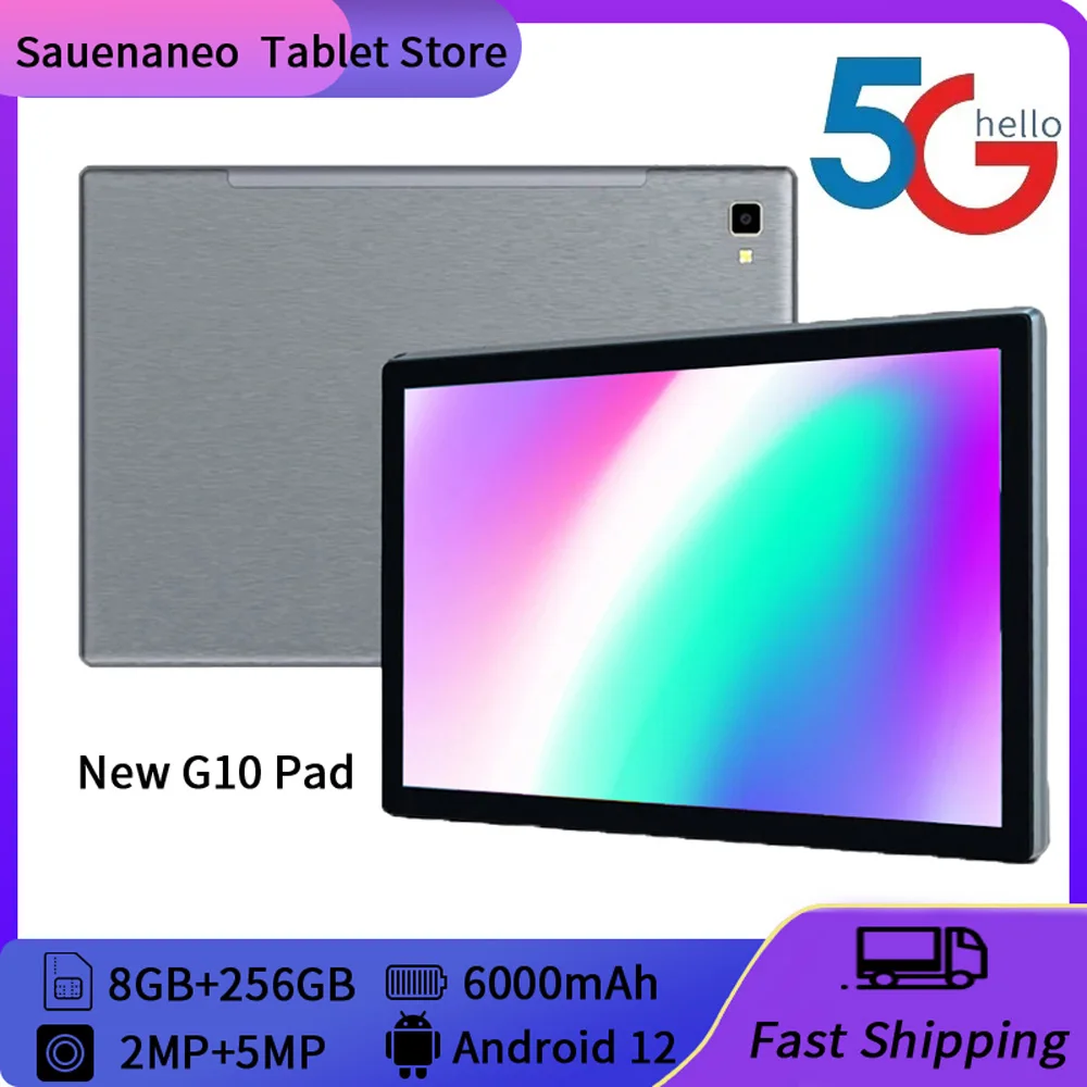 New 10.1-inch 5GWIFI Calling Tablet with Dual cards and Dual Cameras 8GB RAM 256GB ROM Octa cores, 6000mAh Battery