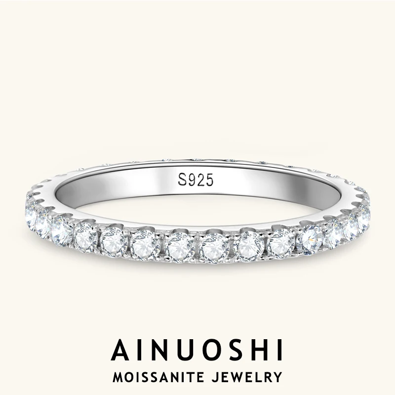 

AINUOSHI 2MM 0.3ct Eternity Moissanite Ring With Certificate 925 Sterling Sliver Wedding Rings for Couples Women Fashion Jewelry