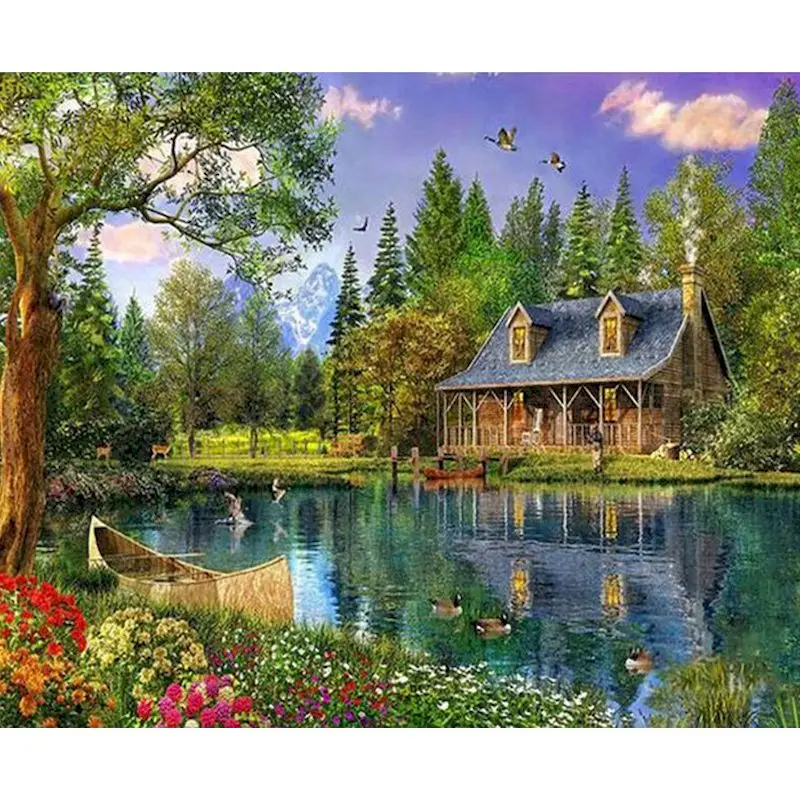 Elegant Landscape Canvas Oil Paint-by-Numbers Kit for Adults - Hand-Painted Home Decor Artwork