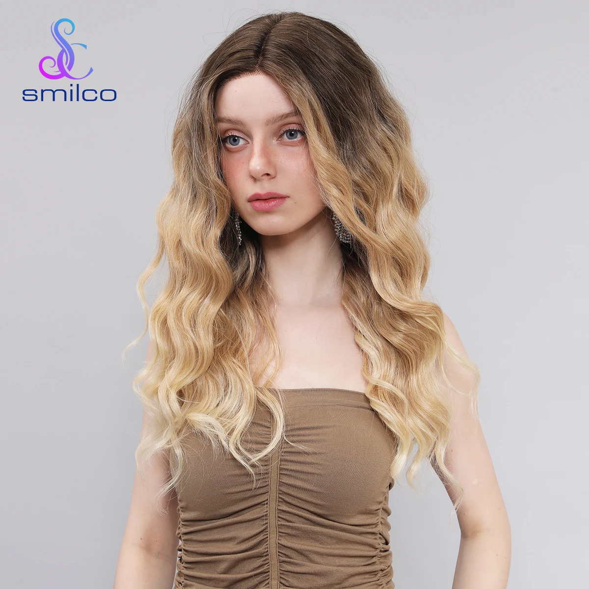 

Smilco Curly Wigs for Women Synthetic Long Wavy Wig Middle Part Heat-resistant Lace Front Wigs for Daily Party, Cosplay Use(Brow