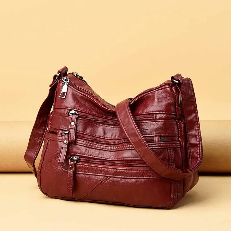 High Quality Women's Soft PU Leather Shoulder Bags Multi-Layer Pockets Classic Crossbody Bag Luxury Designer Handbags and Purses