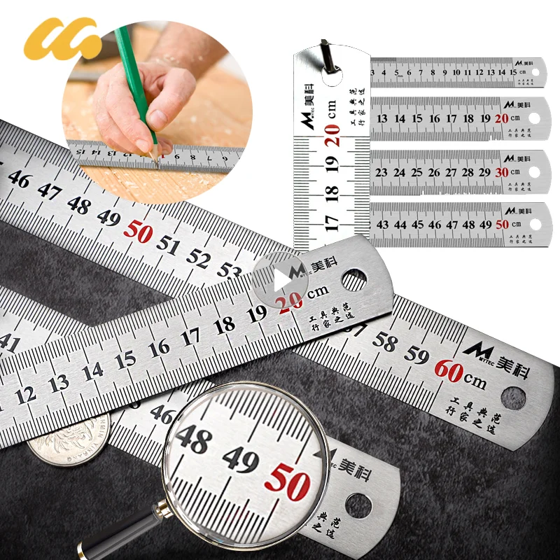 15-50cm Stainless Steel Straight Ruler Double Side Metal Scale Straight Ruler Measuring Stationery Drafting Accessory Hand Tool