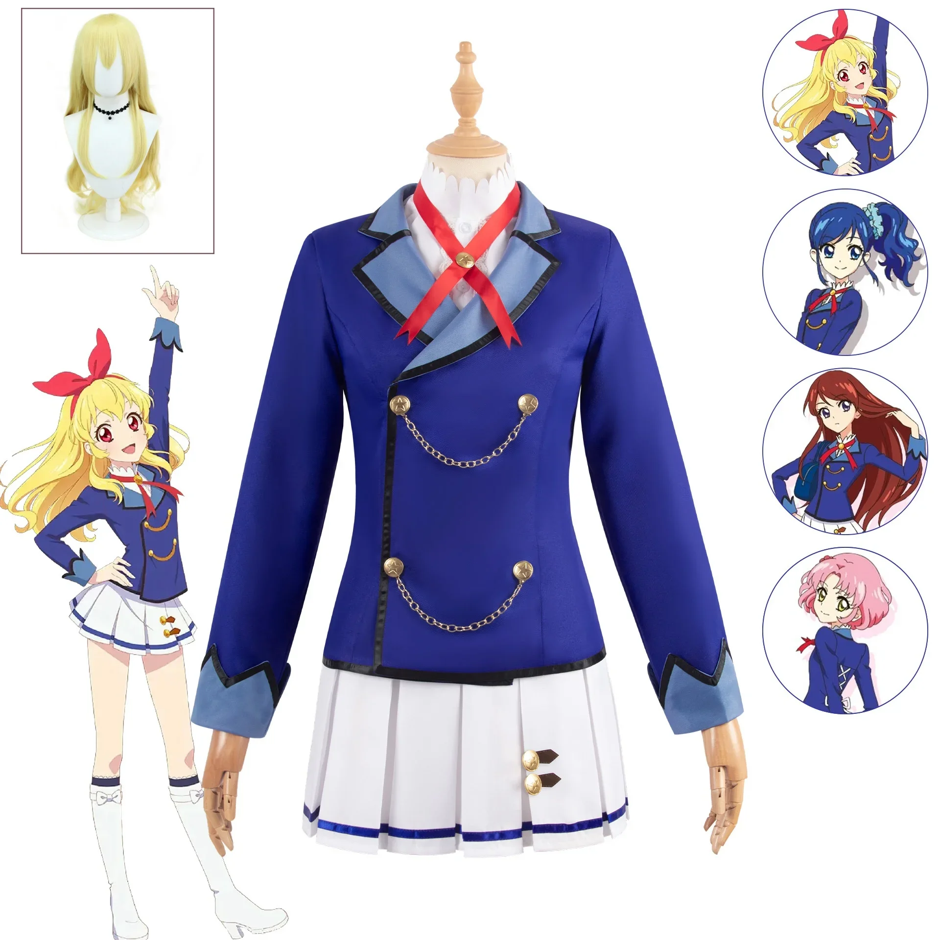 

Hoshimiya Ichigo Cosplay Costume Aikatsu Cosplay Costume Anime Halloween Party Clothes Coat Shirt Skirt Bow Wig Set