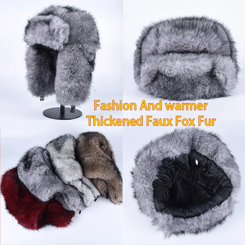 Russian Faux Fur Hat Women Ushanka Autumn Winter Warm Snow Bomber Cap Stylish Plush Furry Earflap Trapper Hats fur hat winter hat
