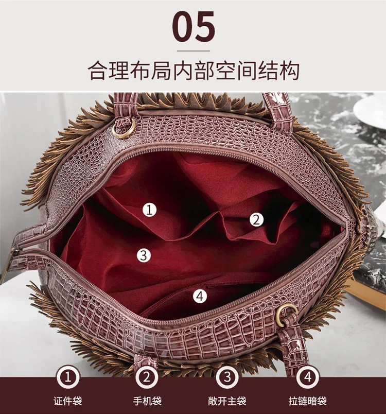 Hedgehog Shape Women Bags Leather Embroidery Handbag Girl Shoulder Bags Cross Messenger Bag Totes Handmade Art crossbody bag women handbags