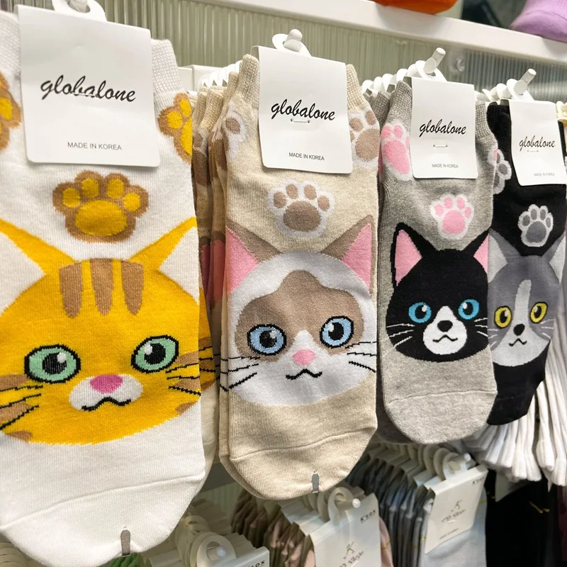 Calcetín corto de algodón con dibujos animados en 3D de gato, cachorro, perro, calcetines con estampado de animales Haruku Kawaii, tobilleras para chicas, calcetines transpirables informales_voghion.com