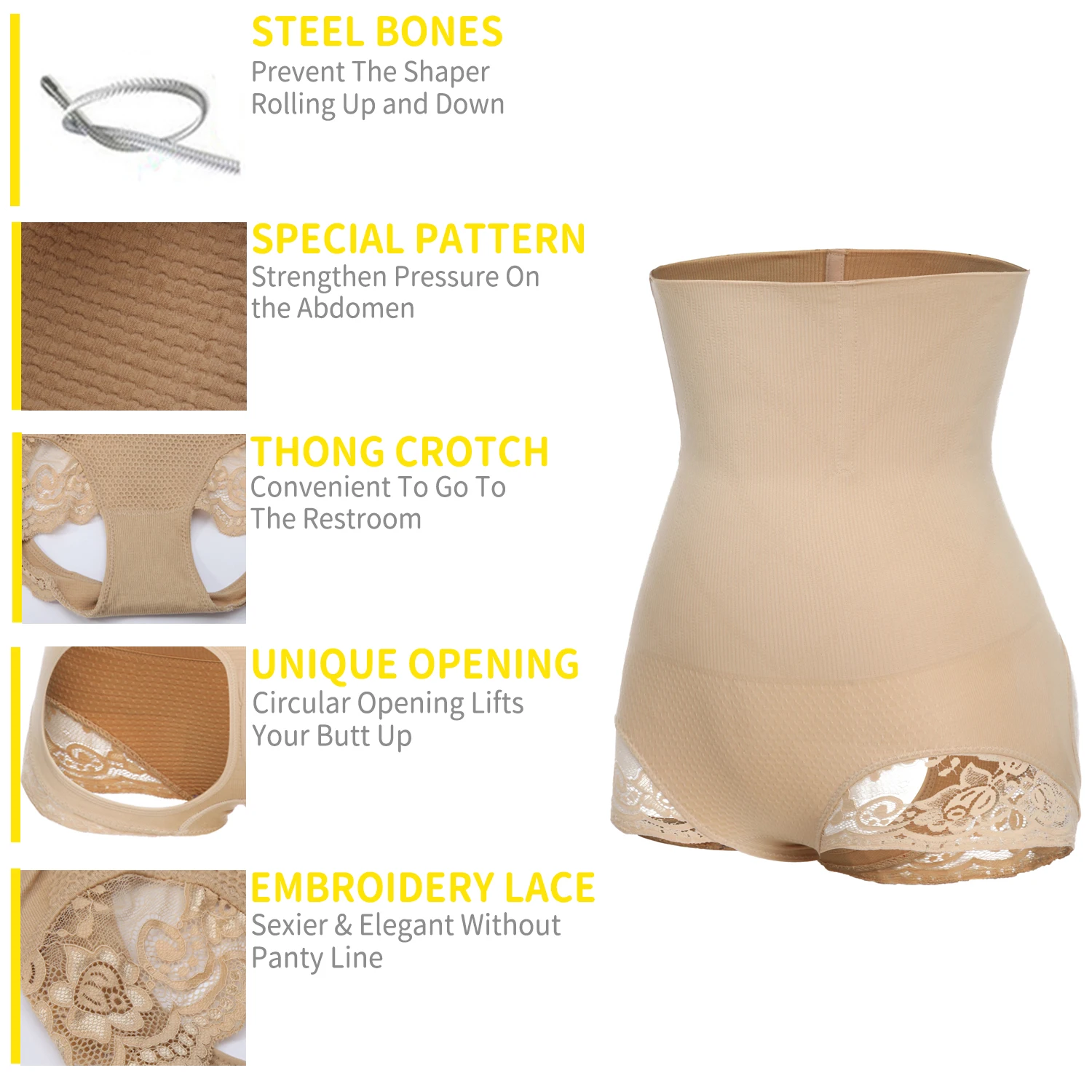 Women Seamless High Waist Trainer Butt Lifter Panty Tummy Control Underwear Bodyshaper Lace Steel Boned Thigh Slimmer Lingeries