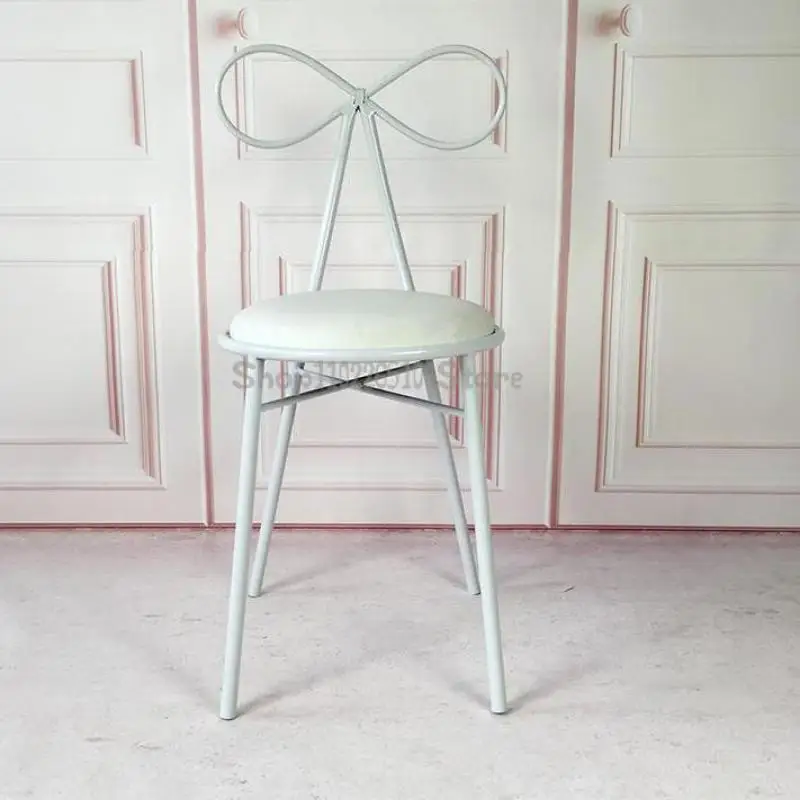 

Iron gold mesh red stool dressing makeup back chair creative bedroom thick bow chair INS chair simple