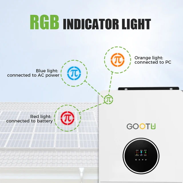 GOOTU 6.2KW/10.2KW Hybrid Solar Inverter Dual Output 24V/48V MPPT 160A Pure Sine Wave On/Off Grid for Home Power Supply 3