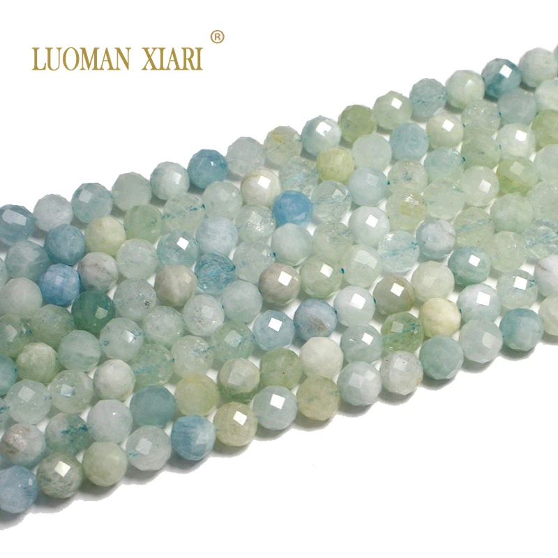 100%Natural Stone Faceted Mix Color Aquamarine Blue Round Gemstone Loose Beads For Jewelry Making DIY Bracelet Necklace 6/8/10MM 4