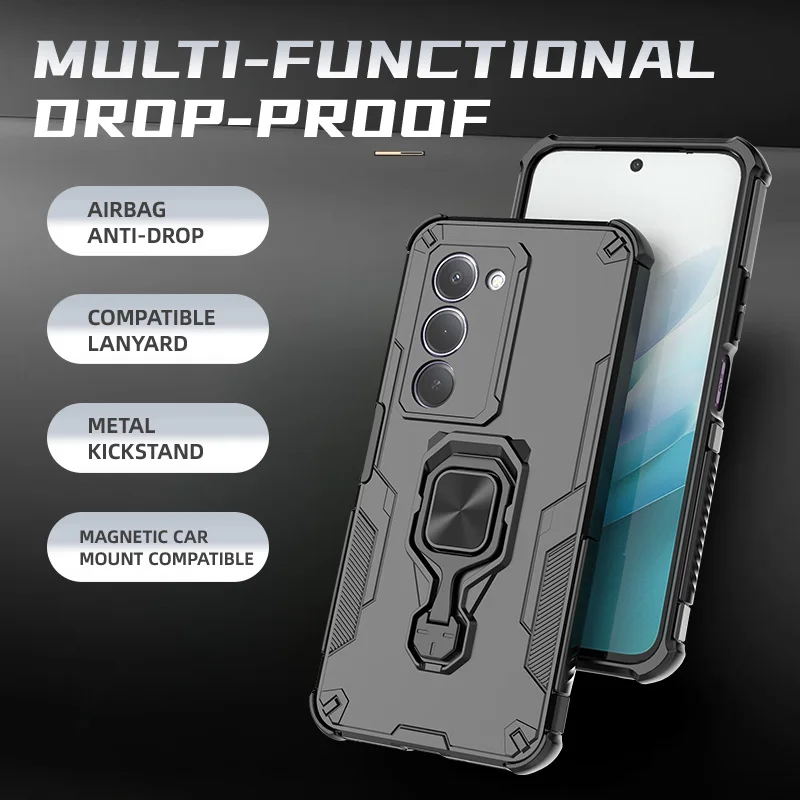 Durable Rugged Stand Case with Ring Holder - Heavy Duty Armor Protection