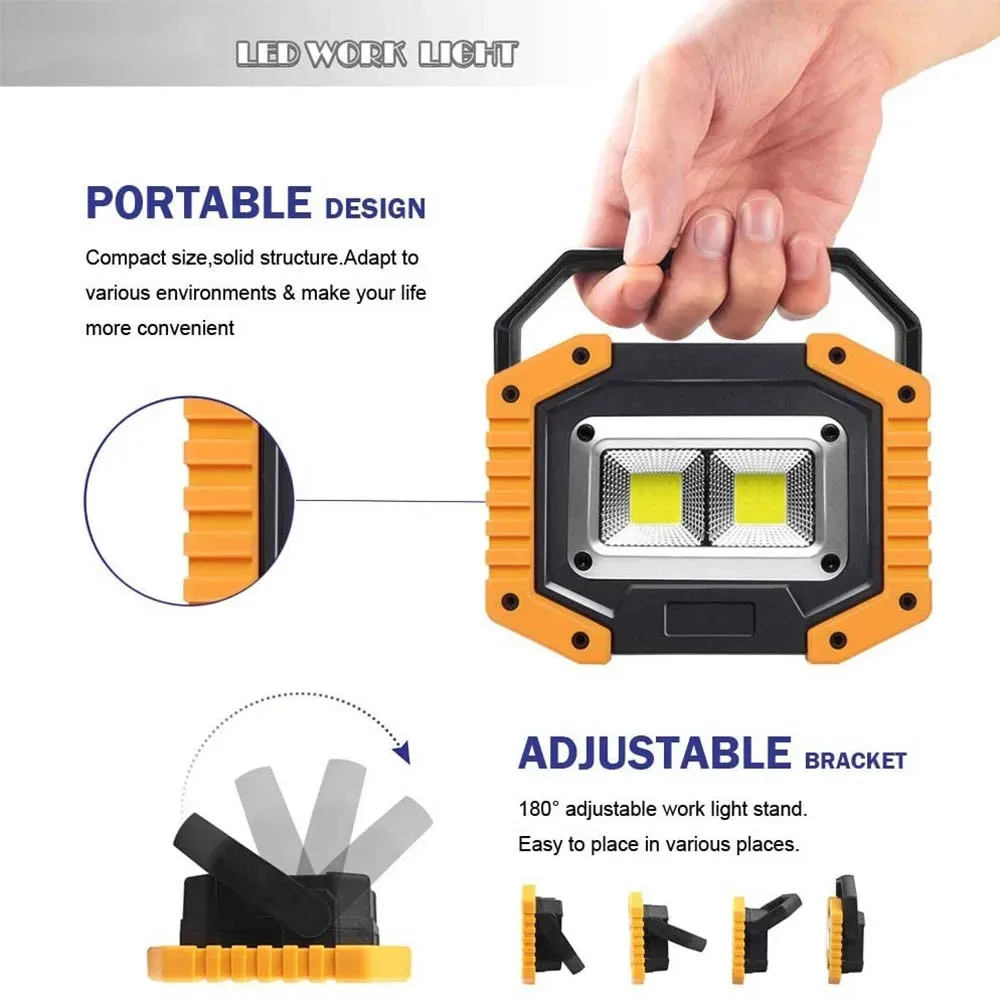 100W portable LED spotlight COB ultra bright LED working lamp USB rechargeable for outdoor camping lamp 18650 emergency