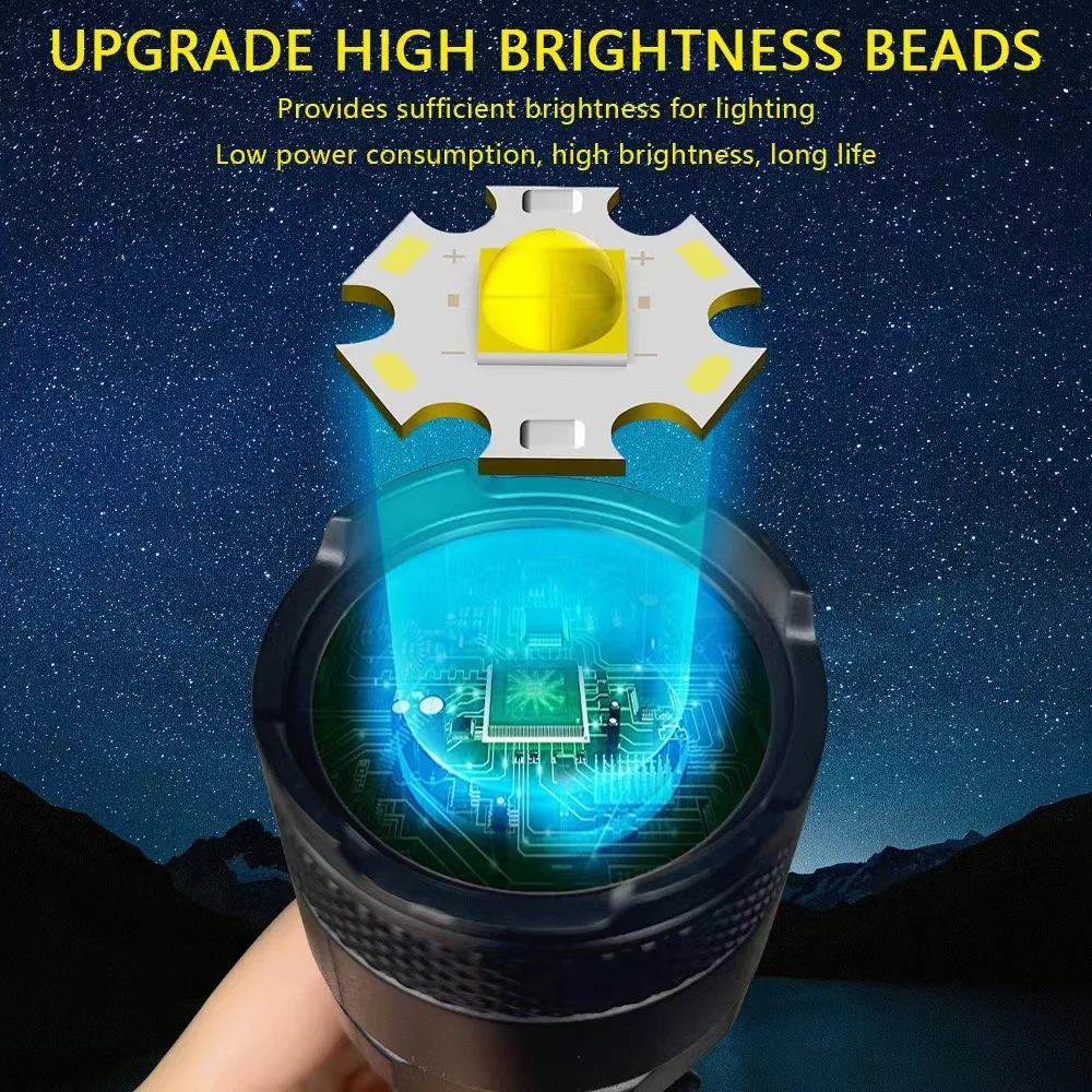 Description Picture 3 of itemHigh Power Long-range Lantern Super Bright LED Flashlight USB Rechargeable Tactical Torch With Sidelight Lamp Waterproof Outdoor