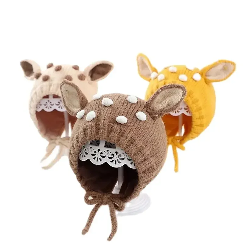 

2024 Winter Cotton Cartoon Deer Thicken Knitted Hat Warm Skullies Cap Beanie Hats for Kids Boy and Girl 86