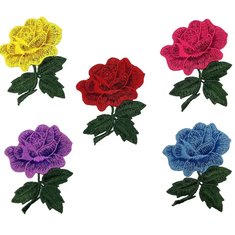 1 Pcs Red Yellow Purple Roses Pair Flowers Simple And Beautiful Floral Retro Iron-on Patches Decoration Pretty Flower Home Decor