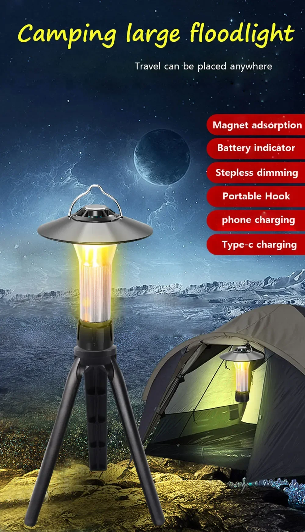 Multifunctional LED Flashlight Carry Light Rechargeable Cage Camping Light  with Bracket Suitable for camping, adventure, etc. - AliExpress