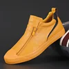 2024 New Autumn Men's Trendy Sports Shoes Leather Soft Sole High Top Men's Shoes One Step Zipper Leather Shoes Size 38-44 1