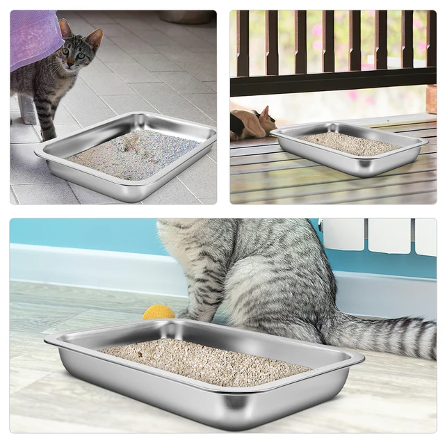 Large Stainless Steel Cat Litter Box Sturdy Non-Slip Pet Toilet for Indoor Cats Easy to Clean Kitten Litter Pan Household Use 3