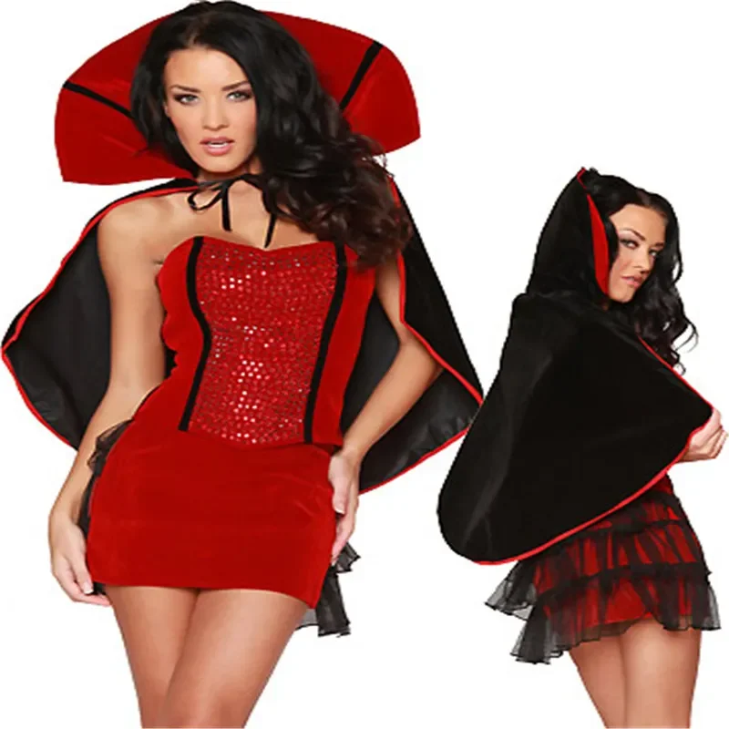 

Women's Sexy Vampire Costume Sexy Red Vampire Dress Halloween Costume Fancy Dress Costume Theme Party 3 Pcs Set