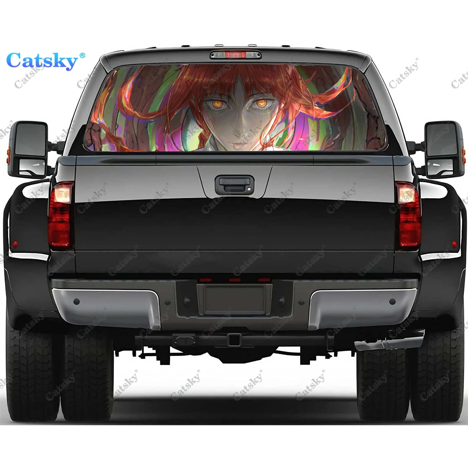 

Аниме наклейки на заднее стекло цепной пилы для грузовика, наклейка на окно пикапа, тинт для заднего стекла, графическая перфорированная виниловая наклейка для грузовика