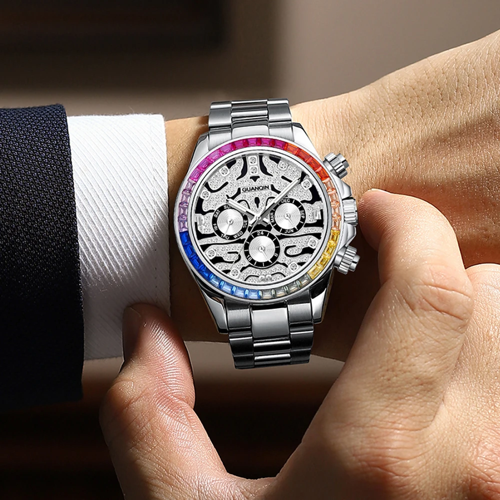 GUANQIN Mens Watches Top Luxury Mechanical Wristwatch Multifunctional Automatic Watch For Men Stainless Steel Clock Reloj Hombre