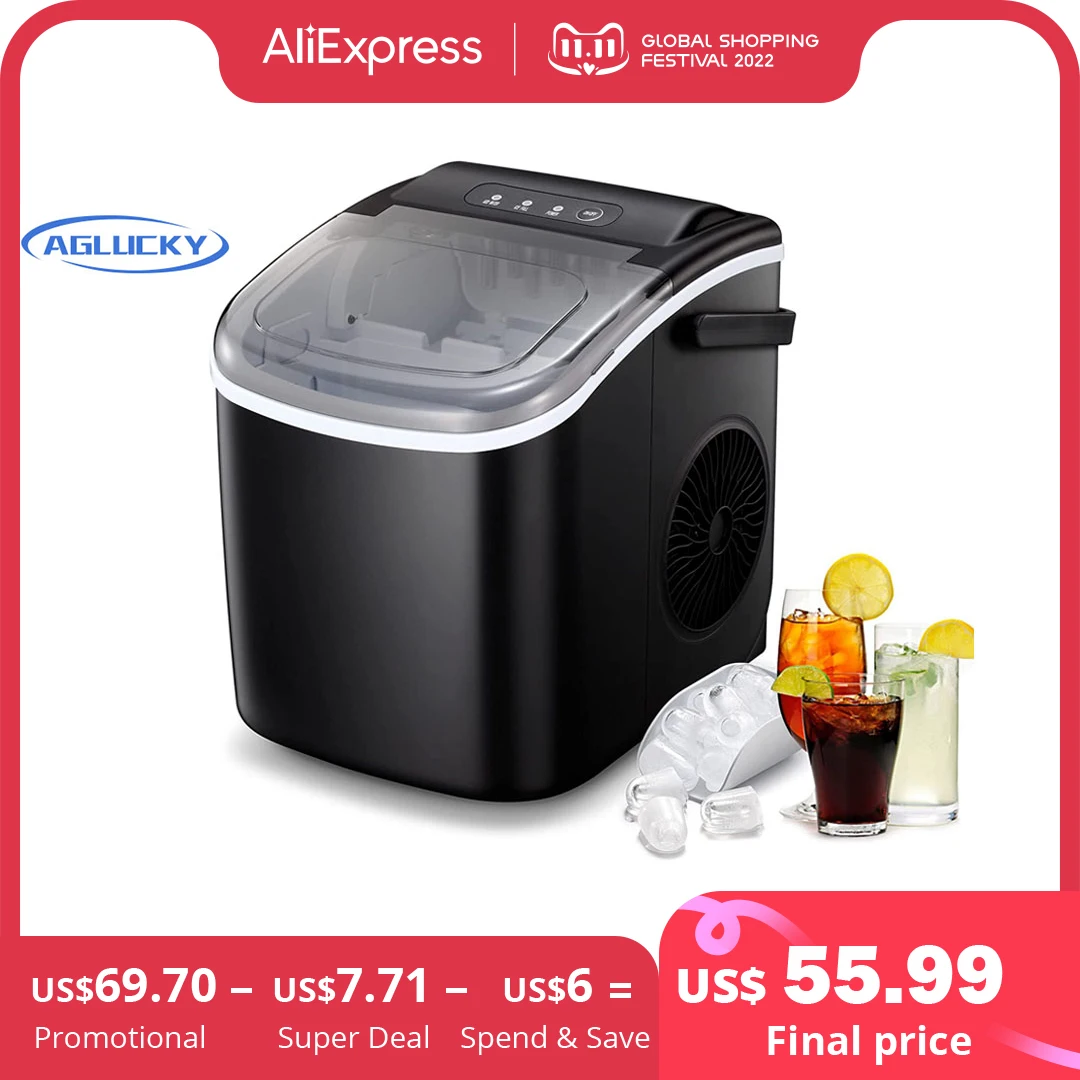 Aglucky 26lbs Countertop Ice Maker Machine Portable Compact Ice Scoop Basket 24h Ice Machine For Home Office Kitchen - Ice Machine - AliExpress