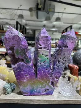Natural Purple Aura Sphalerite Crystal Gemstone, Towers, More Heads Healing, Electroplated Wands, Home Decoration, 1 Pc