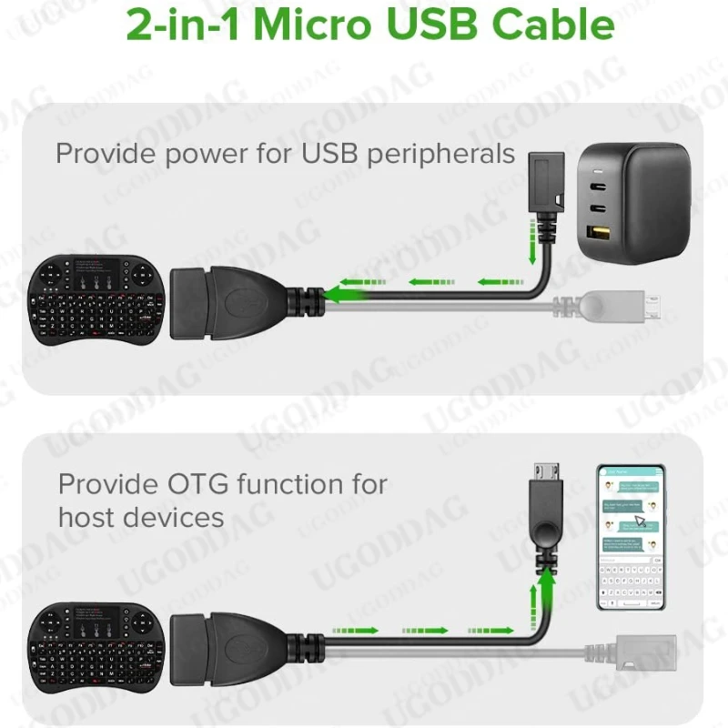 미니 마이크로 USB OTG 어댑터 호스트 전원 Y 분배기 USB 마이크로 5 핀 남성 여성 케이블 화재 스틱 안드로이드 전화 액세서리