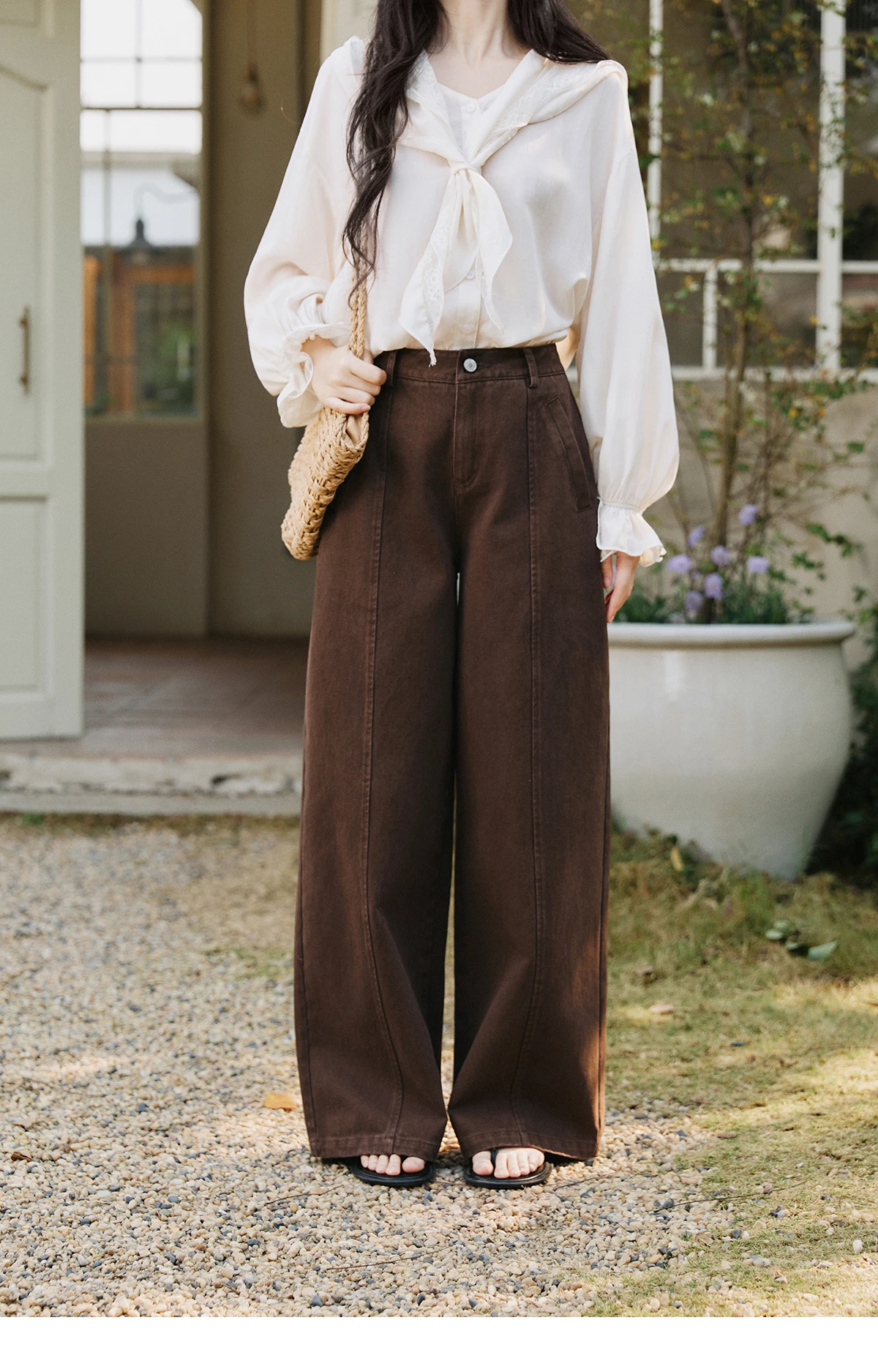 MISHOW Women's High Waist Straight Pants 2026 Spring 100 Cotton Seam Detail Trousers Casual Loose Wide Leg Pants MXF14K1208