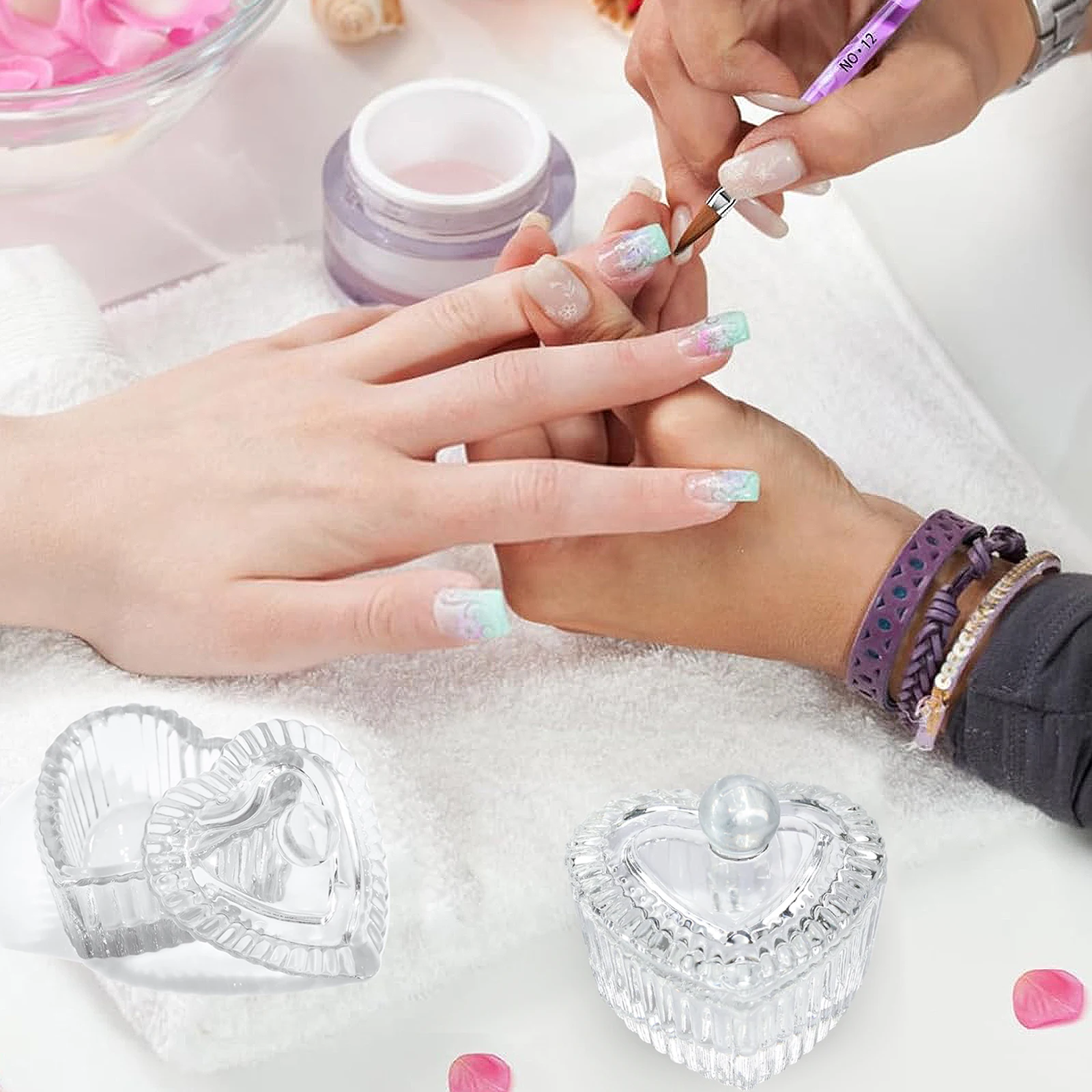 1pcs Pink Crystal Glass Dappen Dish Acrylic Powder Liquid Holder Container Heart Shape Nail Lid Cup Bowl Manicure Accessories Best Sellers In Beauty & Health