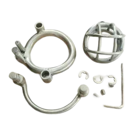 Stainless Steel Male Chastity Cage with Curve Ring Permanent Screw Double Lock &ndash; Metal Cock Cage for Men, CBT Sex Toy