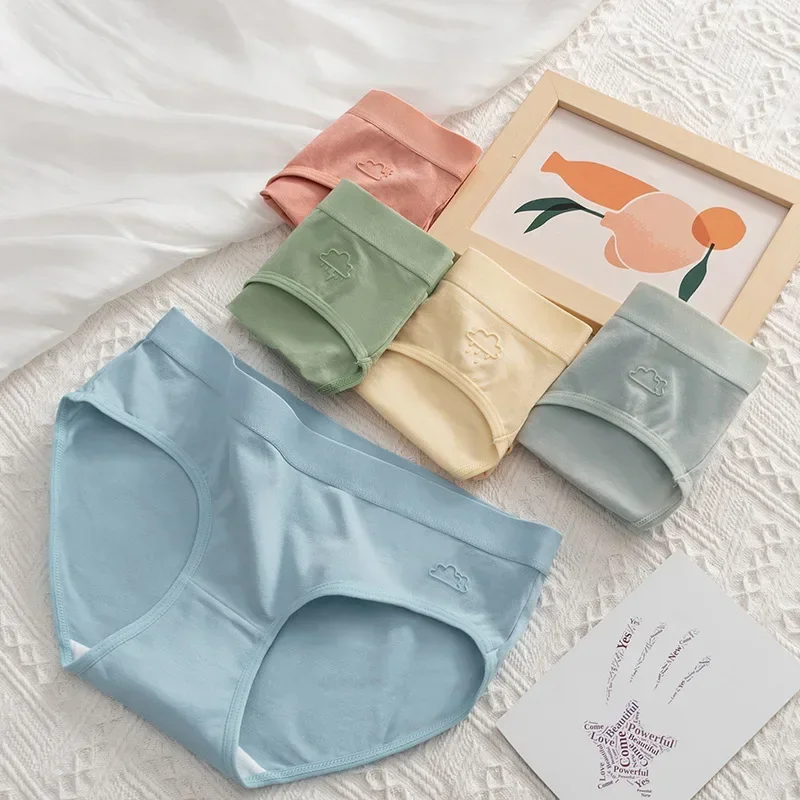 

Solid Color Simple Mid-waist Girly Underwear Lift Hip Breathable Comfortable Skin Friendly Cotton Briefs Candy Color