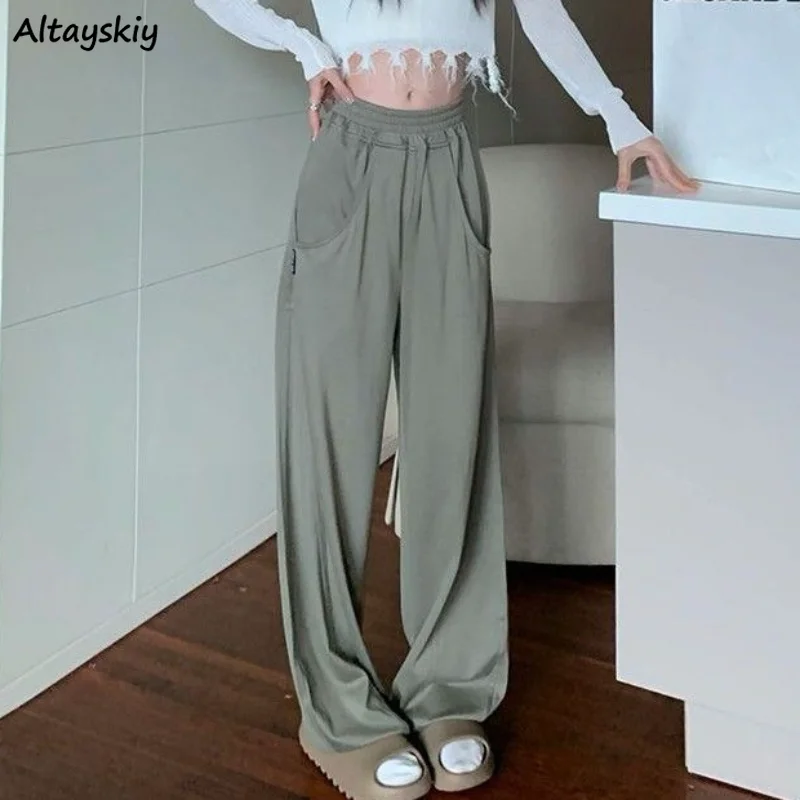 

S-4XL Casual Pants Women Solid High Waist Wide Leg All-match Spring Full-length Loose Fashion Korean Style Pantalones De Mujer