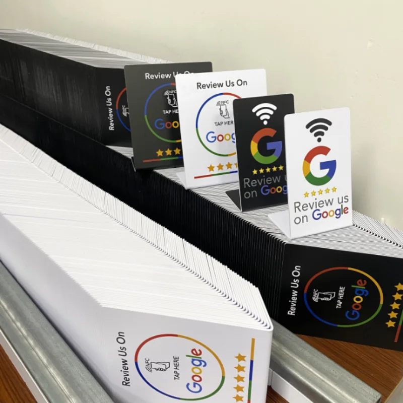 13.56Mhz programmable Google Review Card NFC station table NFC Google Reviews display bending card standing brand bracket 3