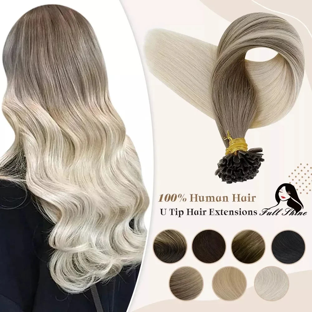 Full Shine U Tip Hair Extensions Fusion Hair Balayage Color 40-50G Cheratina Glue Beads Estensioni Dei Capelli Umani Prelegati