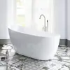 White 54 Acrylic Freestanding Bathtub Contemporary Soaking Tub with Brushed Nickel Overflow and Drain easy maintenance 1