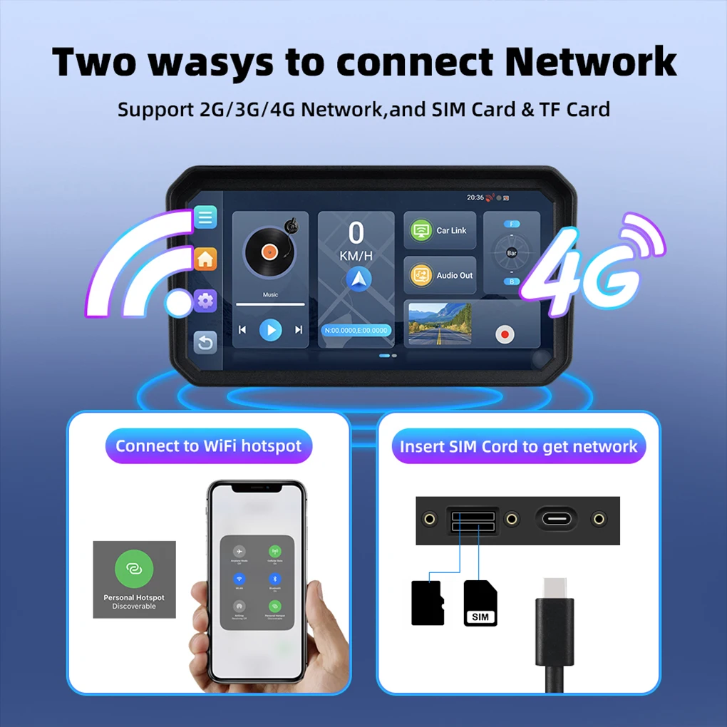 6 Inch Wireless Car Play Android Auto Motorcycle DVR Recorder Dashboard GPS Navigation Display Screen TPMS Moni-tor Recorder