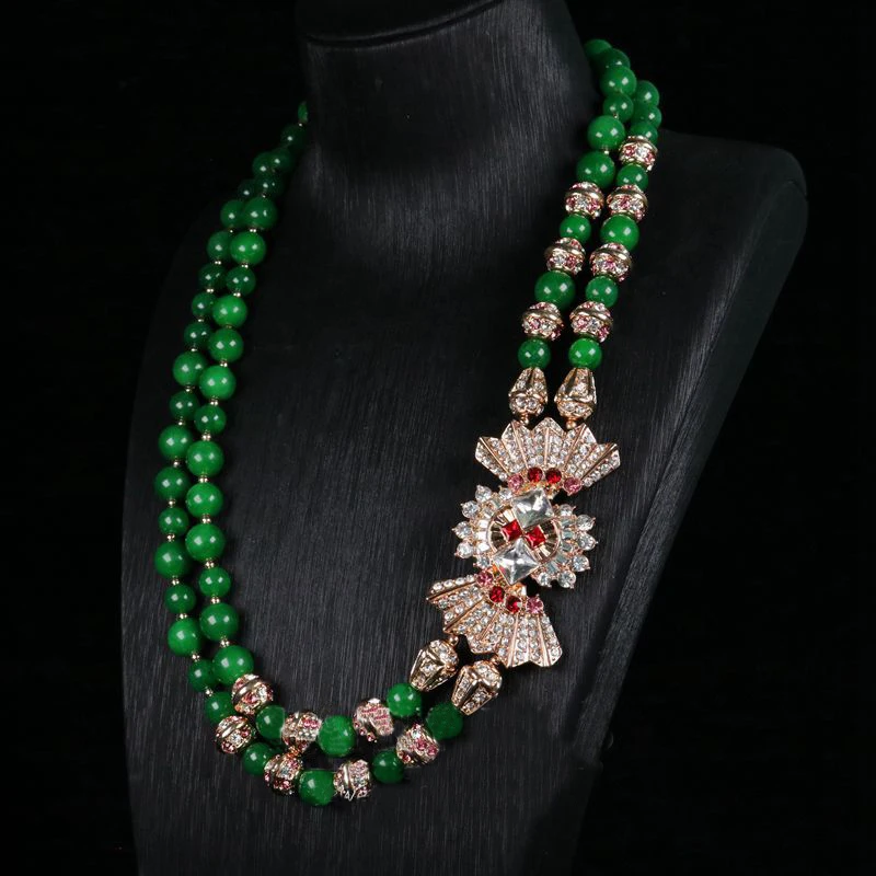 

Medieval Court Style Accessories Fine Rhinestone Natural Stone Court Style Double Necklace French Vintage Luxury Top Fancy Gift