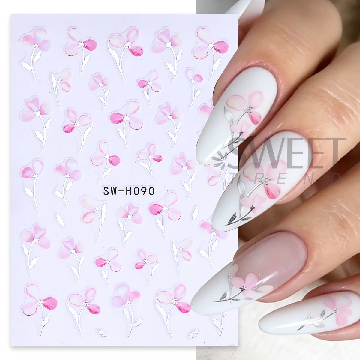 2pcs 금속 수채화 꽃 네일 스티커 우아한 튤립  꽃 DIY 포일 크리 에이 티브 봄 여름 데칼 매니큐어 장식
