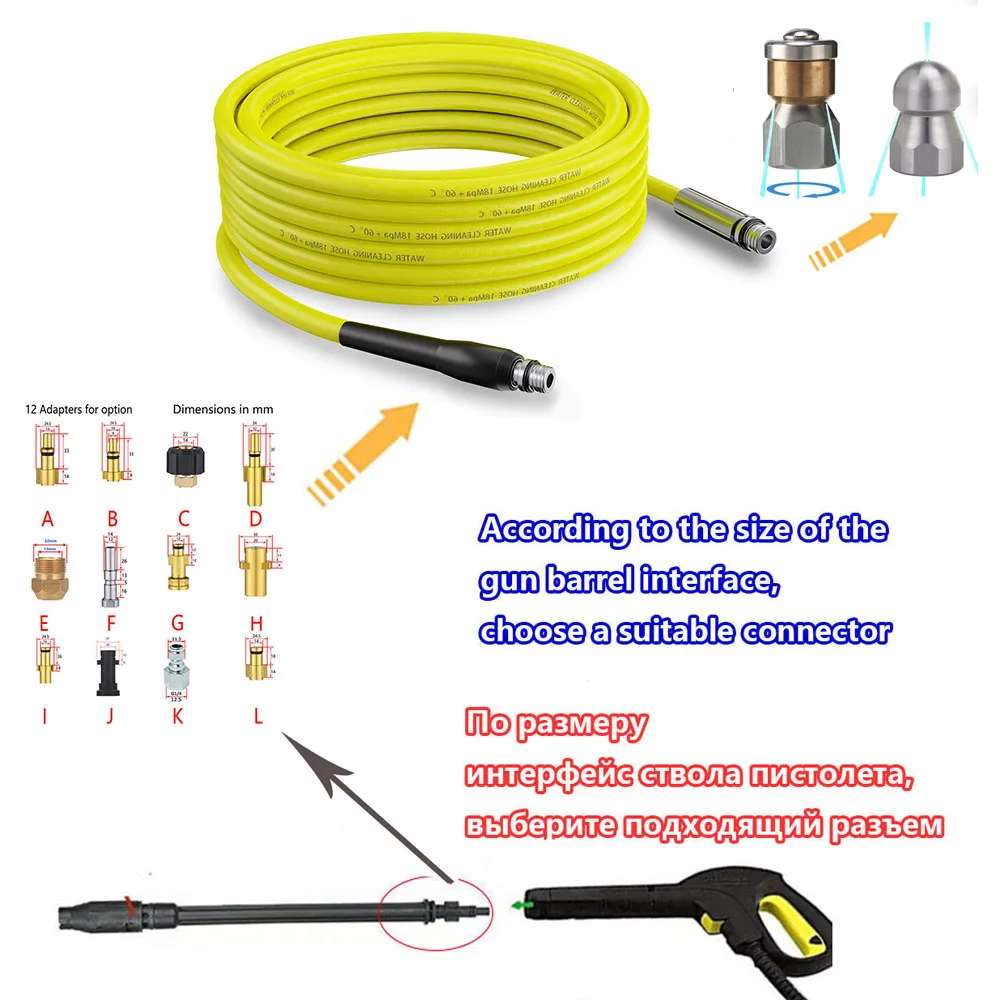 10M For Karcher Huter Parkside Bosch Daewoo Nilfisk Adapter sewer nozzle Sewer Piping Cleaning Pressure Washer Hose Pipe Cleaner