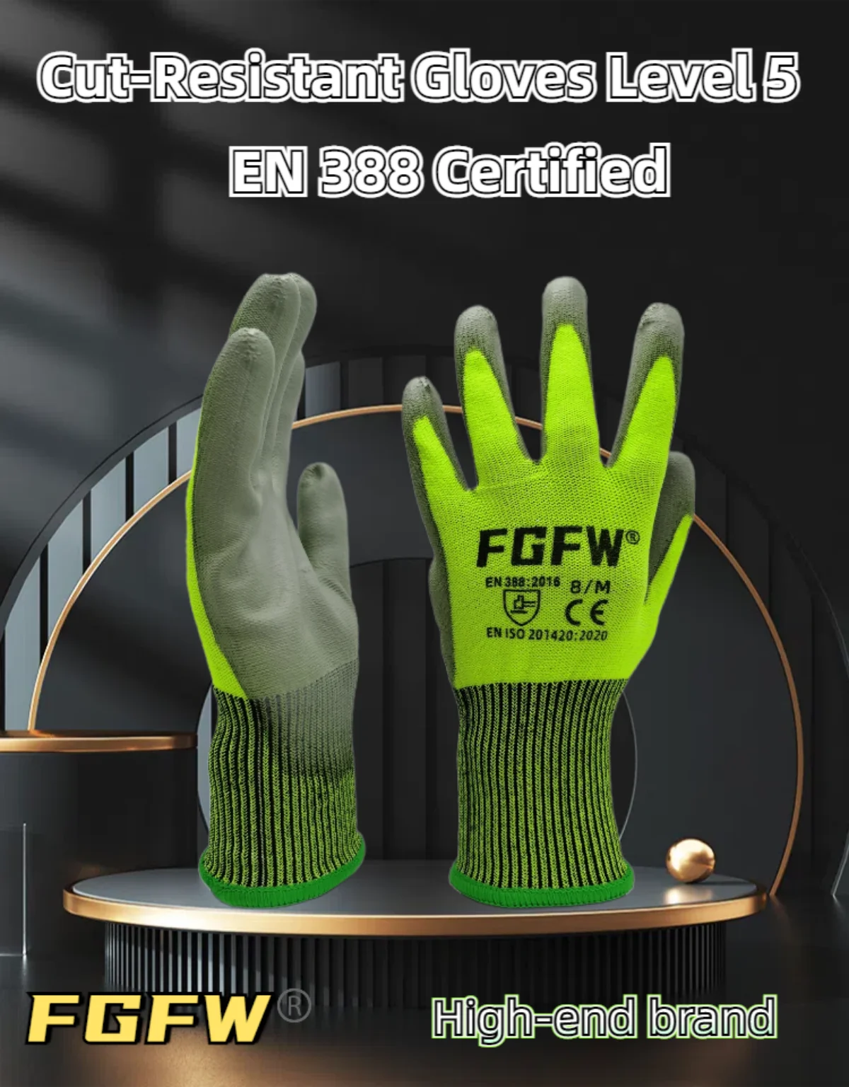 10 Pairs Military-Grade Level C Cut Resistant Gloves EN388 Certified - HPPE Fiberglass, Non-Slip Grip, Breathable for Industrial