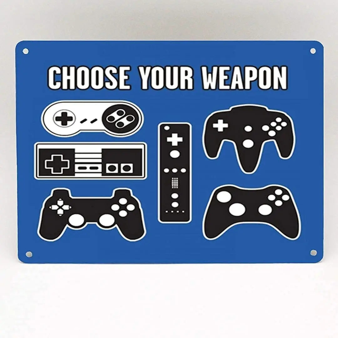 

Retro Metal tin Sign Funny Gamer Choose Your Weapon Man CaveHome Bar Bedroom Artsated withses Sign For Home Cave Garage