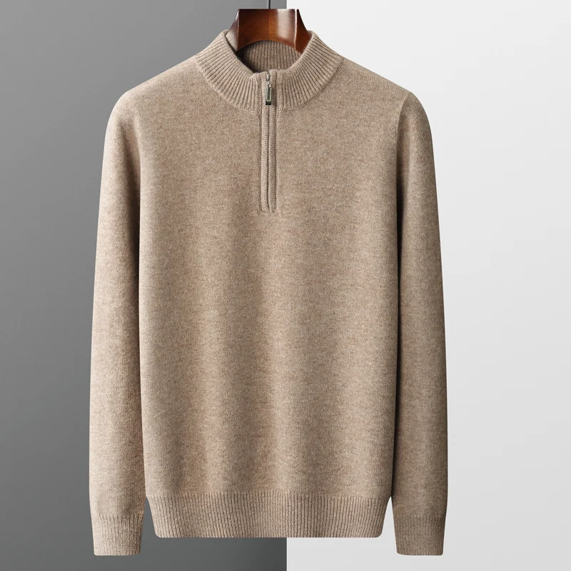 Winter new cashmere sweater men's knitted plus size high-end coat 100% wool half-height collar thick pullover youth Joker warm 5