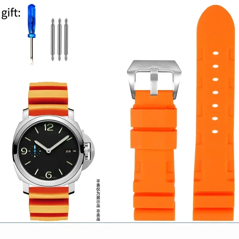 Multicolor Silicone Rubber Watch Band - Men's Sport Soft Strap, 22mm/24mm, with Free Tools