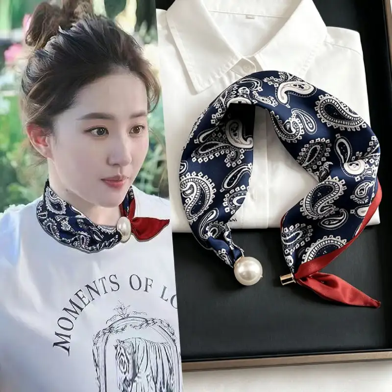 Elegant Chic Pearl Stripe Scarfs Women Fashion Convenient Magnetic Buckle Scarf Pearl Tail Artistic Accessory Neck Wrap Scarves - Image 14